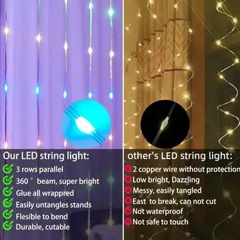 RGBIC Curtain Light String APP Bluetooth Control String Lights USB Plug Remote Control LED Curtain Light для украшения комнаты