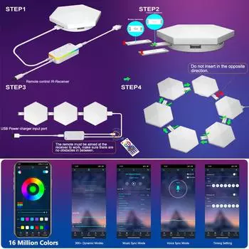 RGBIC Smart Bluetooth LED Hexagon Wall Light APP/пульт дистанционного управления Геометрический модульный музыкальный синхронизирующий ночник Игровой декор для гостиной