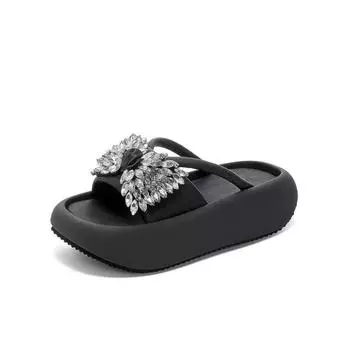 Rhinestone bow slippers wear new summer fashion versatile thick bottom heightening casual slippers women 35 серебряный