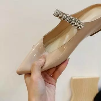 Rhinestone half drag increases height by 4 cm, nude pure desire, sexy pointed head half drag, wearing female cool slippers, fairy style women s shoes 35 серебряный