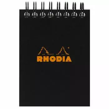 RHODIA 115009C - Блокнот на спирали (Полный Связанный) Черный - A7 - Маленькие квадраты - 80 отрывных листов - Бумага Clairefontaine 80G - Мягкое и прочное покрытие