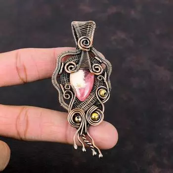 Rhodochrosite Pendant Copper Wire Wrapped Pendant Top Quality Gemstone Pendant Handmade Copper Jewelry Rhodochrosite Jewelry Gift For Mother
