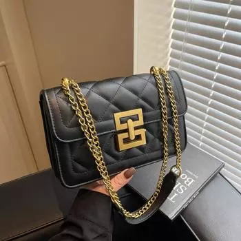 Rhombus chain bag, new high-end women s bag, versatile messenger shoulder bag, fashionable small square bag. чёрный