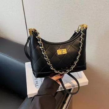 Rhombus chain underarm bag women s new line shoulder messenger bag versatile dumpling bag чёрный