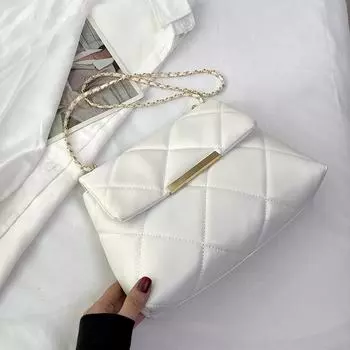 Rhombus embroidery thread chain bag women s 2025 new Xiaoxiangfeng spring and autumn simple portable casual fashion messenger bag белый