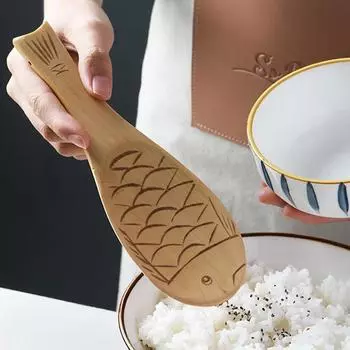 Rice Spoon Wooden Spoon Rice Scoop Paddle Japanese Kitchen Cooking Serving Spoon Fish Shape Rice Spatula Ladle Kitchen Utensils