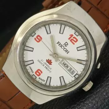 RICOH R31 AUTOMATIC JAPAN MENS DAY&DATE WHITE COLOR DIAL WATCH a431960-2 R109-a431960