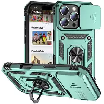 Ring Stand Rotating Slide Camera Lens Military Grade Armor Case for iPhone 16 14 13 12 11 15 Pro Max 16 Plus 13Mini 12Mini Cover For iPhone 15