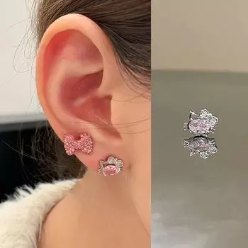 Ringring Store Bows KT Unique Beautiful Stud Earrings Titanium Steel Ear Bone Stud Pink Eardrops Earrings Ear Ear Bone Pin Pink Yao kt1 only