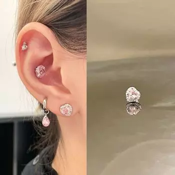 Ringring Store Ear Bone Stud Medical Titanium Steel Ear Studs Ear-Caring Screw Tightening Buckle Flashing Ear Ear Bone Pin Earrings for Women White powder zirconium Heart 1