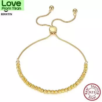 Rinntin 18k Gold Over 925 Sterling Silver -Cut Регулируемый браслет Bolo 3 мм с бусинами для женщин ручная работа итальянские украшения Sb125