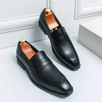 Ripe-young Men s Concise Leather Loafers Grace Business Shoes Fashion Black Formal Dress Luxury Slip-on Casual Shoes Office Men 40 коричневый