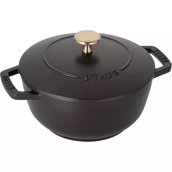 Рисоварка Staub Black M с двумя ручками, литая эмалированная, 2 чашки, совместимая с IH, японская Wanabe 18 см [Авторизованный продукт] Wa-NABE 40501-005 чёрный