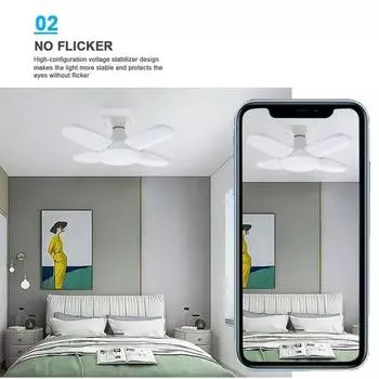 RnnTuu E27 LED Bulb Fan Blade Timing Lamp AC85-265V 28W Foldable Led Light Bulb Lampada For Home Ceiling Light Warm White 85-265V