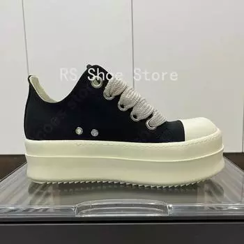 Ro Designer Men Shoe Low Top Black Canvas Shoes Women Casual Sneaker Classic 6cm Thick Sole Pantshoes Jumbo Laces Flat Sneakers 35