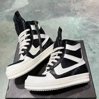 Ro Genious Black White Leather High Top Shoe Cowhide Sneakers Geobasket Boot Men Shoes Zipper Women Casual Sneaker Ankle Boots 34