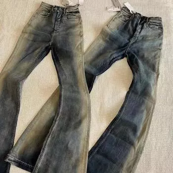 RO Style Gradient Blue High-Elastic Flared Casual Slim Jeans для мужчин и женщин S