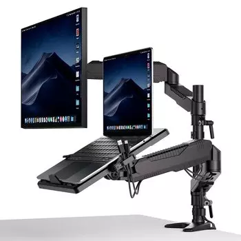 Roborobin Dual Arm с поддоном для повышения устойчивости Совместимость с высотой в дюймах, см, свободно регулируемый угол, газовая пружина, тип втулки, зажимной тип, монитор