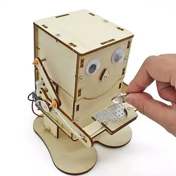 Робот ест монету из дерева DIY модель обучающий стебель проект комплект для ребенка 13*12*9.5cm