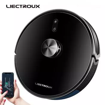Робот-пылесос Liectroux X6 Lidar, лазерная навигация и картографирование, точка останова возобновления очистки, всасывание 6500 Па, влажная швабра, дезинфекция чёрный
