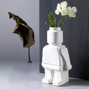 Robot Vase Nordic Style Flower Pot Room Modern Interior Home Decoration Whiteware Ornaments Office Desktop Table Decor белый