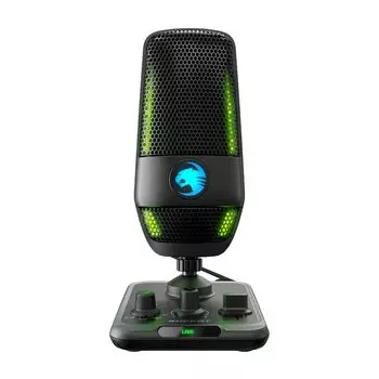 Конденсаторный микрофон ROCCAT Torch USB игровой микрофон для ПК Распределение RGB-сигналов 3 типа Ствольная штанга студийного класса Совместимость с Windows 7 или чёрный