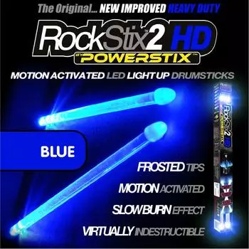 ROCKSTIX 2 HD BRIGHT LED LIGHT UP with fade Set your gig on BLUE, DRUMSTICKS, effect, fire! (BLUE ROCKSTIX)