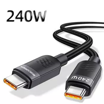 Rocoren 240 Вт Type-C - USBC кабель для передачи данных PD3.1 быстрая зарядка 100 Вт шнур Type C быстрая зарядка для MacBook iPhone 16 Samsung Xiaomi 1m