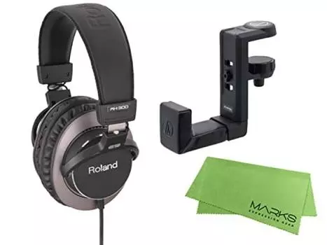 Roland - Stereo monitor headphones RH-300 + headphone hanger AT-HPH300 set [Marks original cloth included]