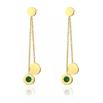 Roman Numerals Round Pendant Long Earrings Women S Titanium Steel Non-Fading High Quality Zirconium Inlaid Fashion Stainless Steel Earrings Plated 14K furnace real gold