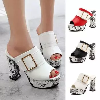 Roman style 2017 summer new women s sandals thick heel high heel fish mouth women s slippers large size foreign trade express 34 белый