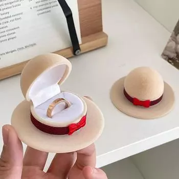 Romantic Wedding Rings Box Cute Creative Hat Shape Ring Box Jewelry Boxes Engagement Ring Case Rings Packaging Display Boxes OneSize