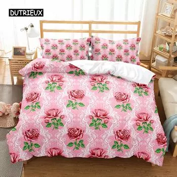 Романтичный пододеяльник с розами Twin Queen Floral Set Beds Microfiber Blossom Flowers Quilt Cover For Valentine s Wedding Decor 150x200cm 3pcs