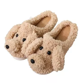 Room Dog Indoor Plush Remote Cold Beige Khaki [One Drop] Обувь, Обувь, Тапочки, Женские, Милые, Пудель, Пушистые, Легкие, Моющиеся, Животное, Собака,