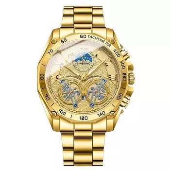 RORIOS Date Christmas Gold мужские часы, многофункциональные, легкие, дисплей, кварцевые, светящиеся, водонепроницаемые, для работы, поездок на работу, стильные, мужские, популярные, золотой
