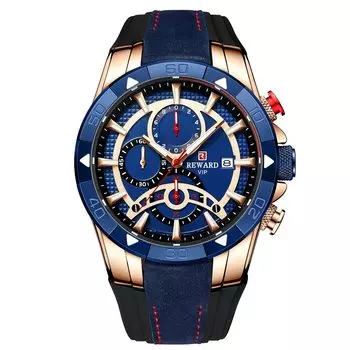 RORIOS Men s Chronograph Watch, Stopwatch, Waterproof, Multi-Hand Analog, Date Display, Luminous, Silica Gel Band, Blue.
