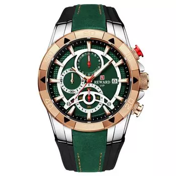 RORIOS Men s Chronograph Watch, Stopwatch, Waterproof, Multi-Hand Analog, Date Display, Luminous, Silica Gel Band, Green.