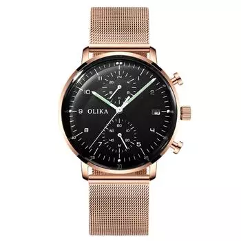 RORIOS Men s Quartz Watch, Lightweight, Multi-Hand Analog, 24-Hour & Date Display, Luminous, Waterproof, Magnetic Mesh Belt, Rose Gold/Black.