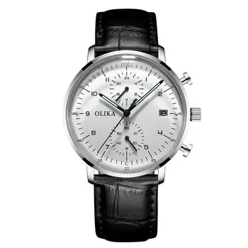 RORIOS Men s Quartz Watch, Lightweight, Multi-Hand Analog, 24-Hour & Date Display, Luminous, Waterproof, Genuine Leather Band, White A.