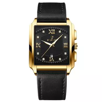 RORIOS Men s Quartz Watch, Luminous, Date Display, Waterproof, Lightweight, PU Leather Band, Gold.