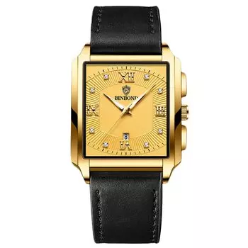 RORIOS Men s Quartz Watch, Luminous, Date Display, Waterproof, Lightweight, PU Leather Band, Gold.