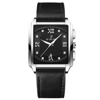 RORIOS Men s Quartz Watch, Luminous, Date Display, Waterproof, Lightweight, PU Leather Band, Silver & Black.