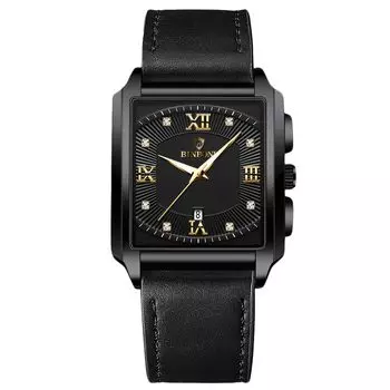 RORIOS Men s Quartz Watch, Luminous, Date Display, Waterproof, Lightweight, PU Leather Band, Black.