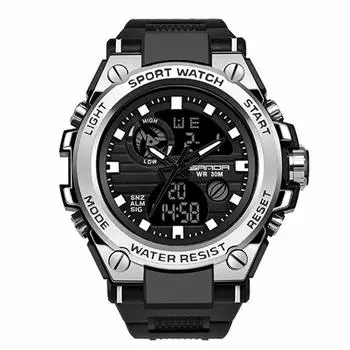 RORIOS Men s Quartz Watch, Waterproof, Digital Display, Calendar, Luminous, Shockproof, Resin Strap, Silver A.