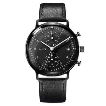 RORIOS Men s Ultra-Thin Quartz Watch, Multi-Hand Analog, 24-Hour & Date Display, Luminous, Waterproof, Genuine Leather Band, Black.