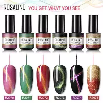 ROSALIND MINI 7 мл гель-лак для ногтей с вспышкой, долговечная основа «кошачий глаз», матовое верхнее покрытие, УФ-светодиод для дизайна ногтей