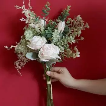Rose Artificial Flowers Bouquet for Home Party Decoration Wedding Bouquet Flowers Fake Flowers зелёный