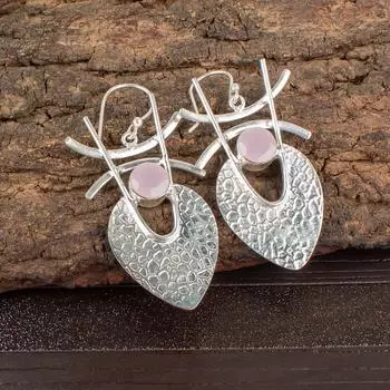 Rose Chalcedony Gemstone 925 Sterling Silver Handmade Earrings1.78 Gift For Her EE-64-36