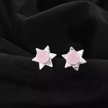 Rose Chalcedony Gemstone 925 Sterling Silver Jewelry Handmade Stud Earring 0.44 EE-175-20