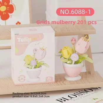 Rose Plastic Tulipa Plant Pot Building Block Kit For Girls Craft And Home Decor Tulip